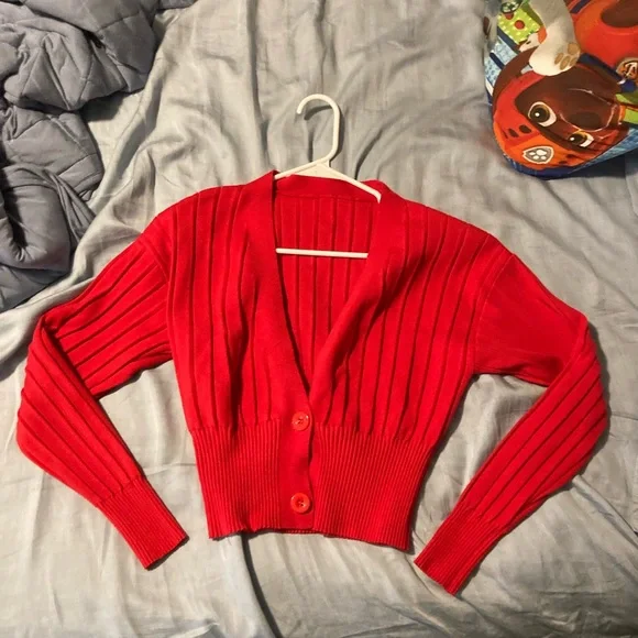 Red cardigan with plunge v neck - Picture 6 of 6